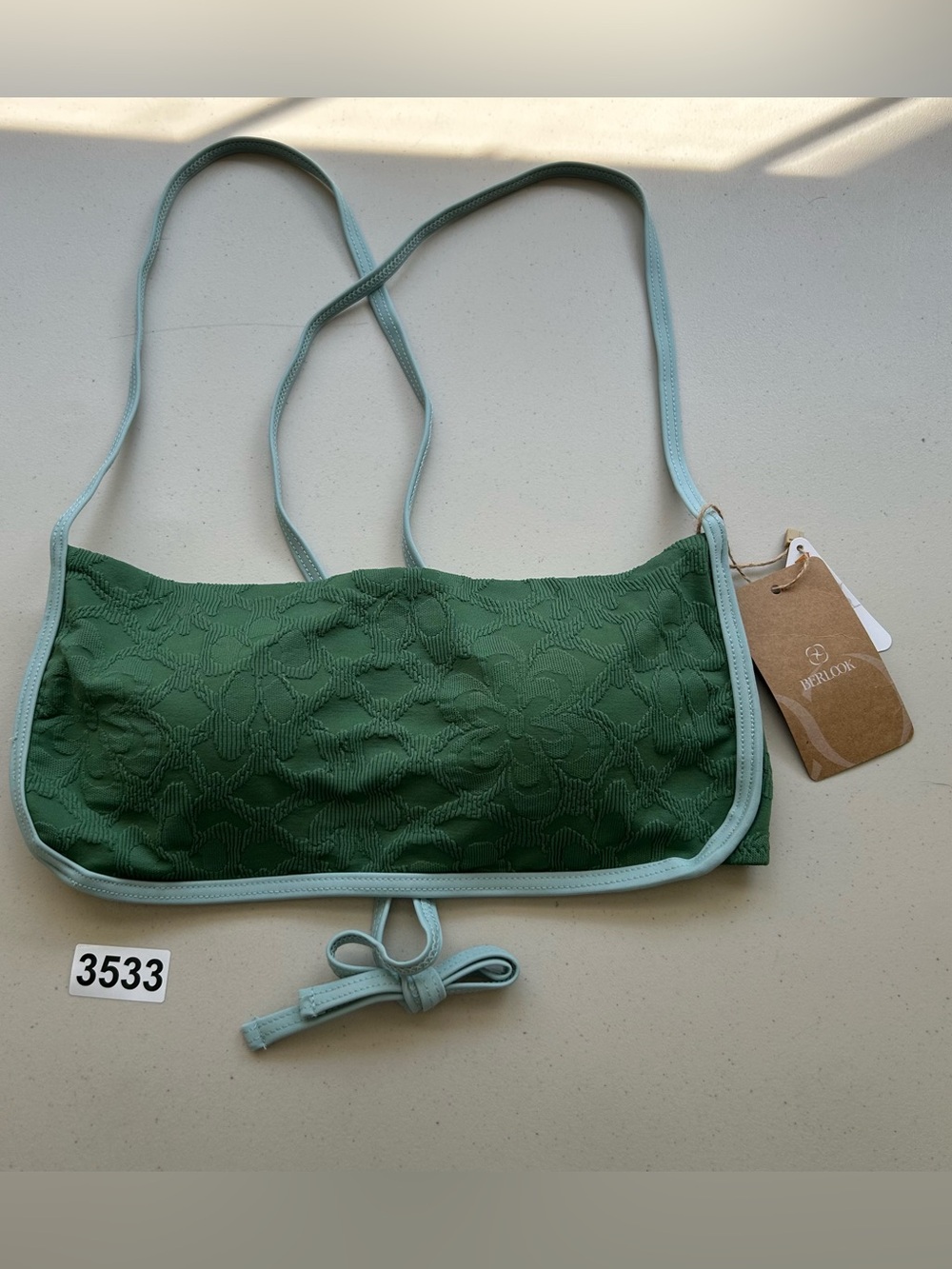 Berlook Bikini Top Medium Dark Green Jacquard Crisscross New
